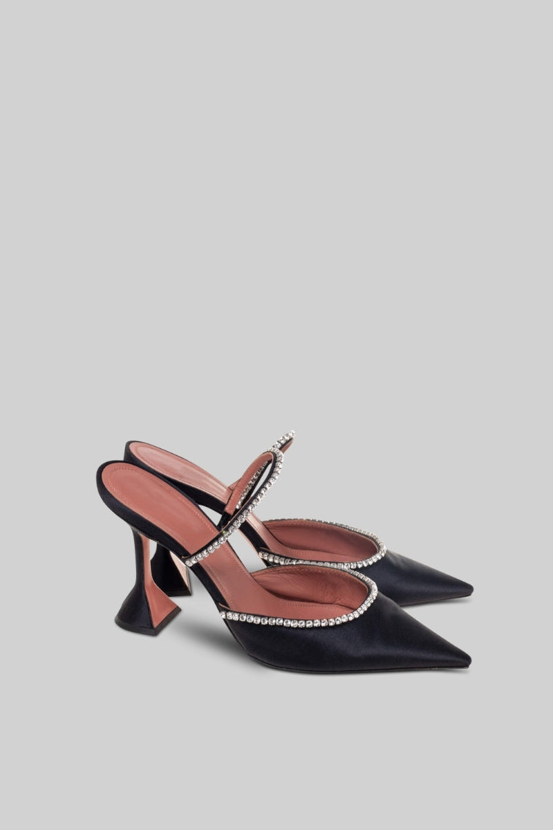 SERAPHEEN Rhinestone Silk Satin Heels - Black