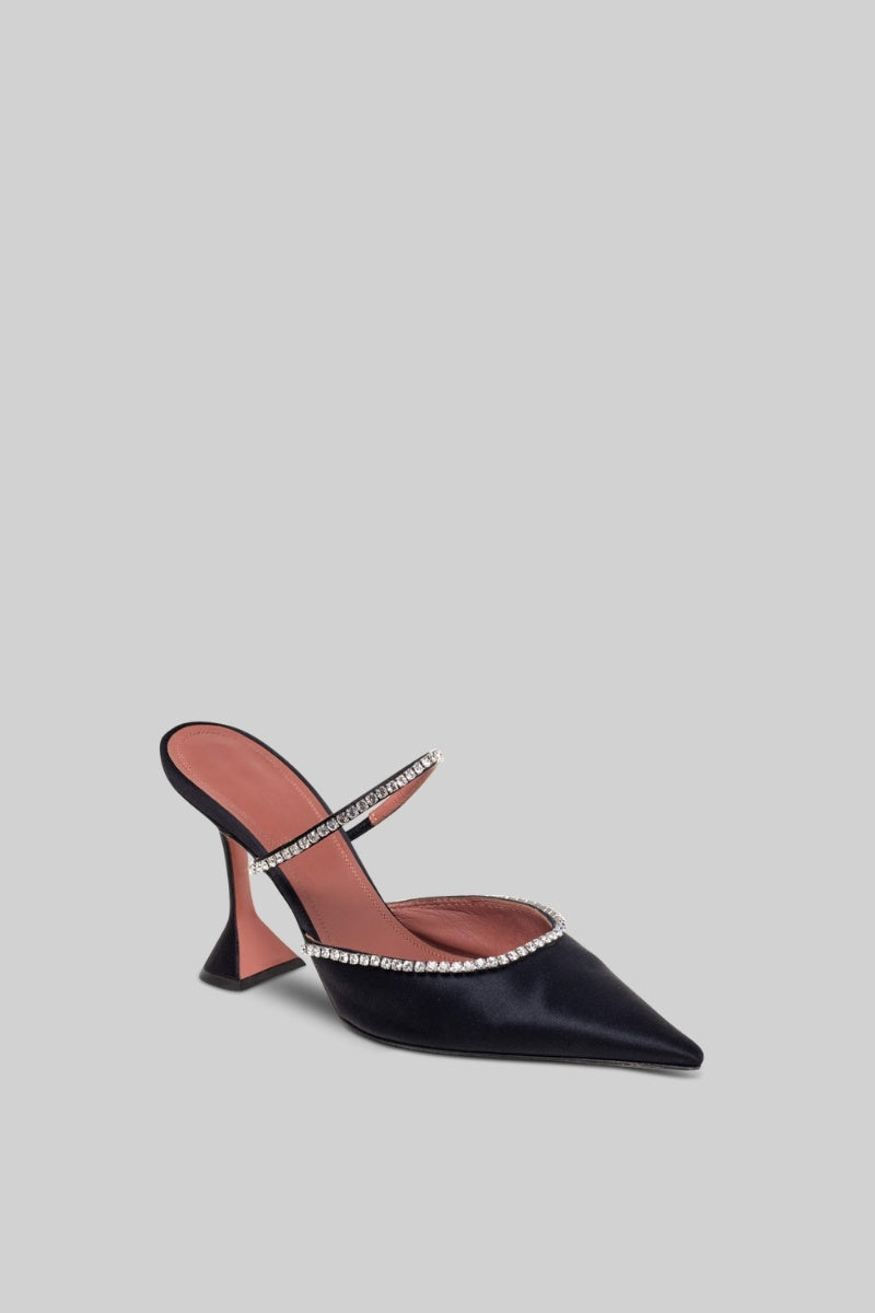 SERAPHEEN Rhinestone Silk Satin Heels - Black