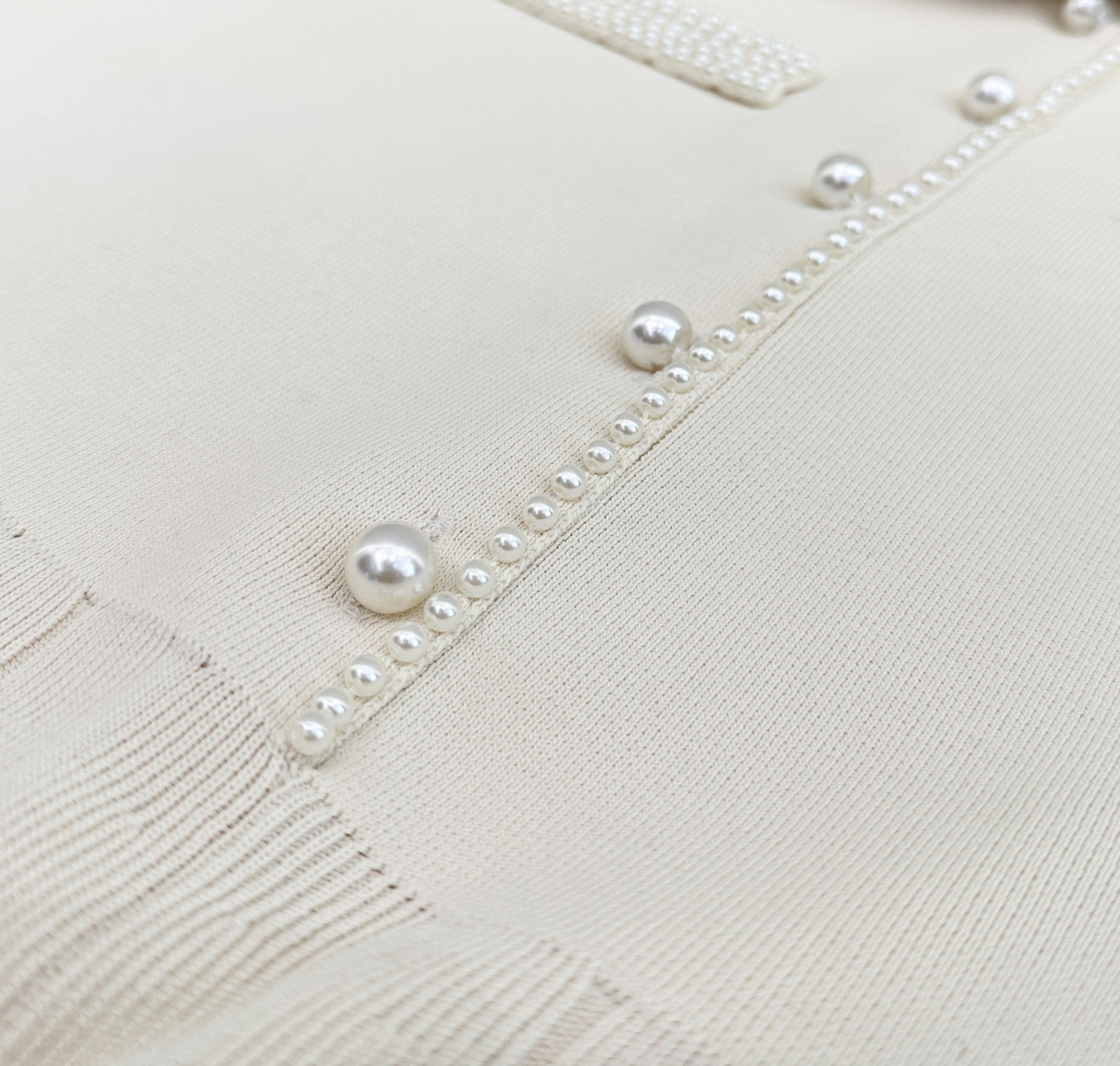 SANDRO Pearl-Trim Midi Dress - Beige