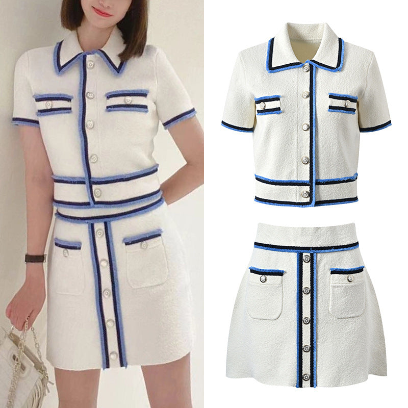 Sandro white and blue matching skirt Set -White