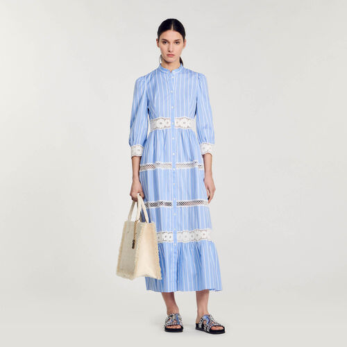 SANDRO STRIPED COTTON MAXI DRESS