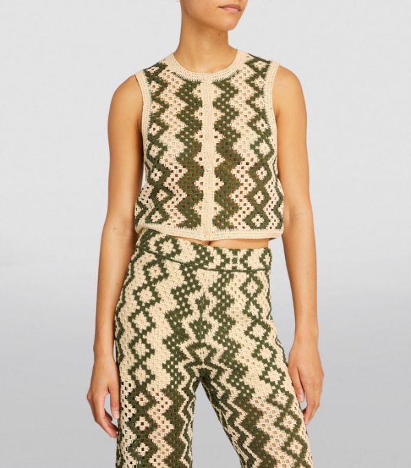 SANDRO Crochet set Sleeveless Cardigan and pants - Green