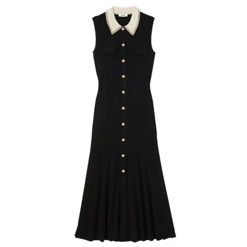 SANDRO Contrast-Collar Midi Dress