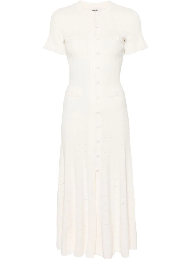 New Season SANDRO ribbed-knit midi dress - White