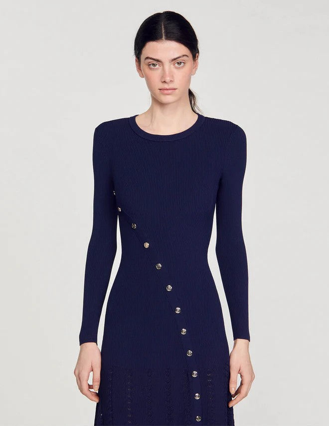 SANDRO Knit Midi Dress - Blue