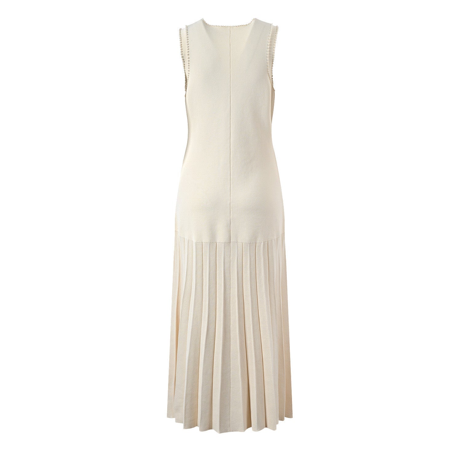SANDRO Pearl-Trim Midi Dress - Beige