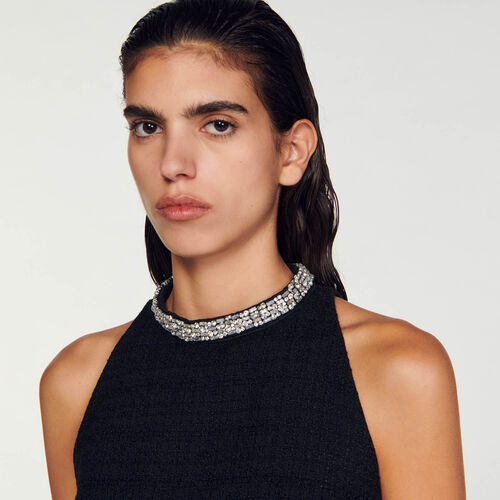 SANDRO MINI DRESS WITH JEWELLERY CRYSTAL COLLAR - Black