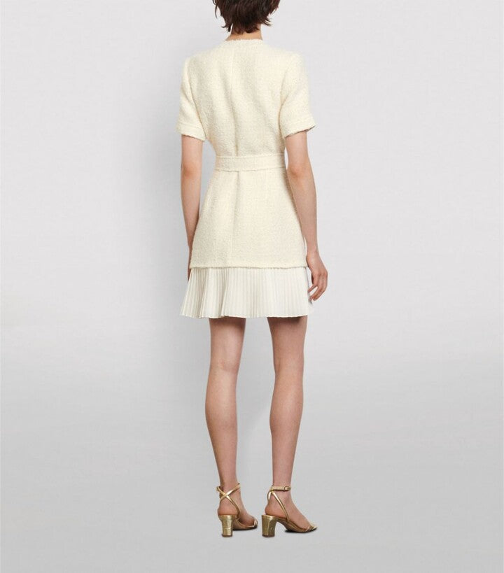 SANDRO Boucle Pocket Mini Dress - White