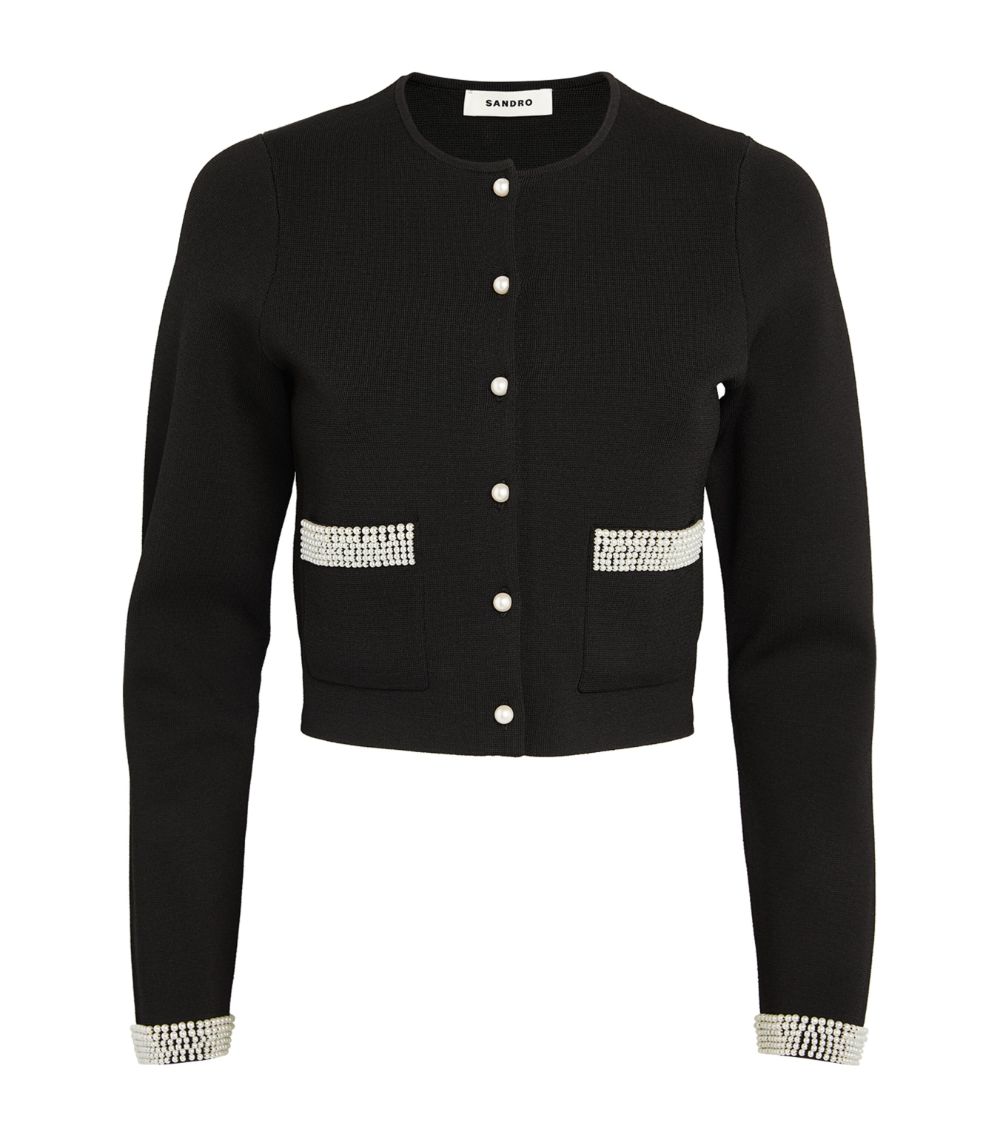 SANDRO Bead-Trim Cardigan- Black