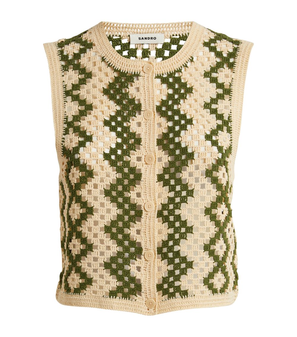 SANDRO Crochet set Sleeveless Cardigan and pants - Green