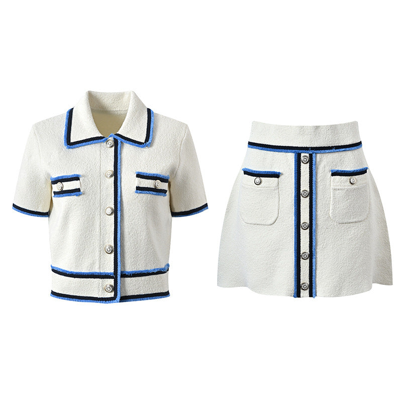 Sandro white and blue matching skirt Set -White