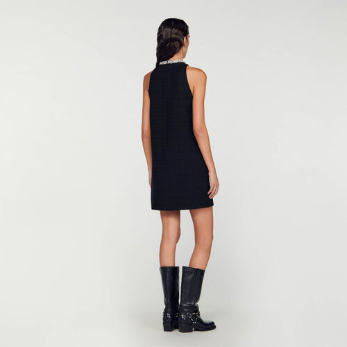 SANDRO DRESS WITH JEWELLERY COLLAR - Black