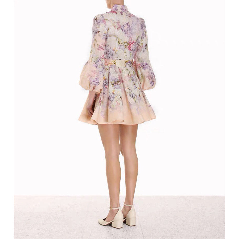 MADDY FLORAL COTTON LINEN MINI DRESS - Pink MADDY PARIS