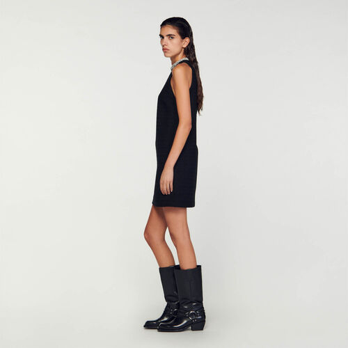 SANDRO MINI DRESS WITH JEWELLERY CRYSTAL COLLAR - Black