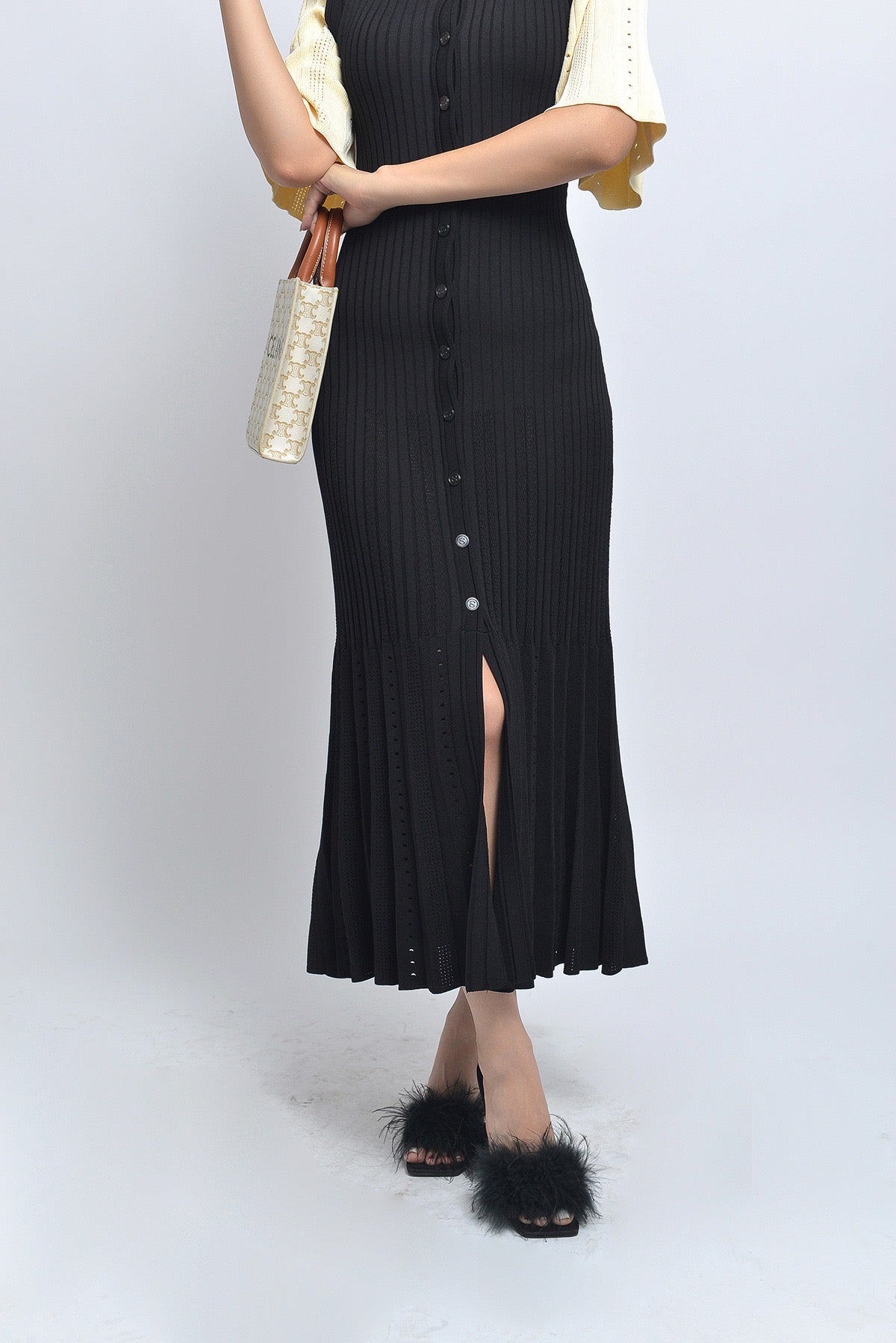 Sandro Long two tone Tricot midi dress - Black