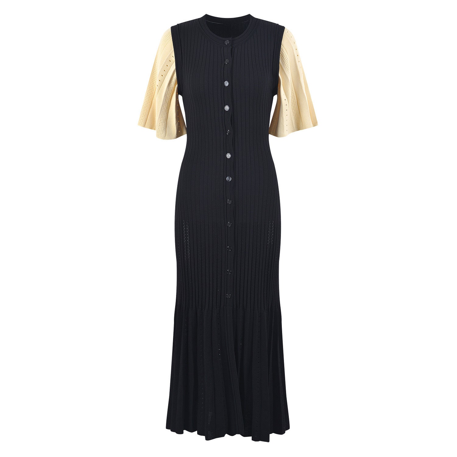 Sandro Long two tone Tricot midi dress - Black