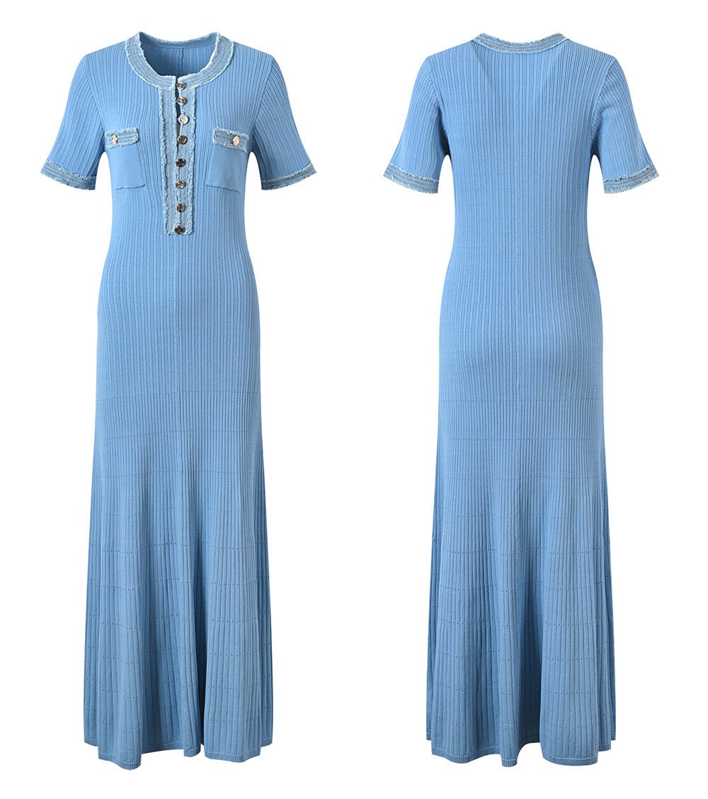 midi dress sandra jeans SANDRO Knit And Denim Midi Dress