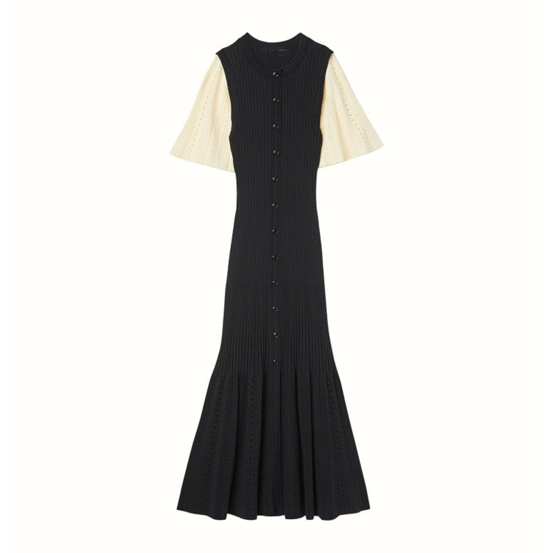 Sandro Long two tone Tricot midi dress - Black