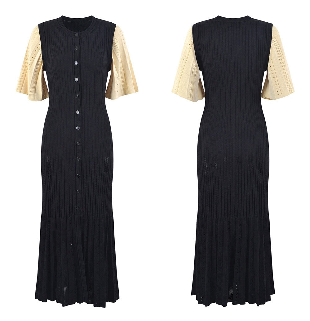 Sandro Long two tone Tricot midi dress - Black