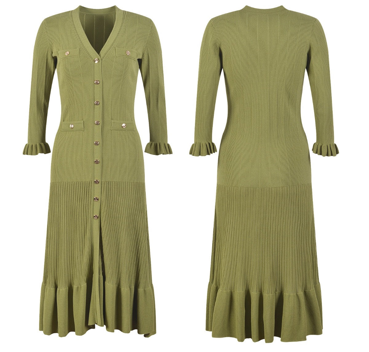 SANDRO LILWENN KNITTED MIDI DRESS - Green