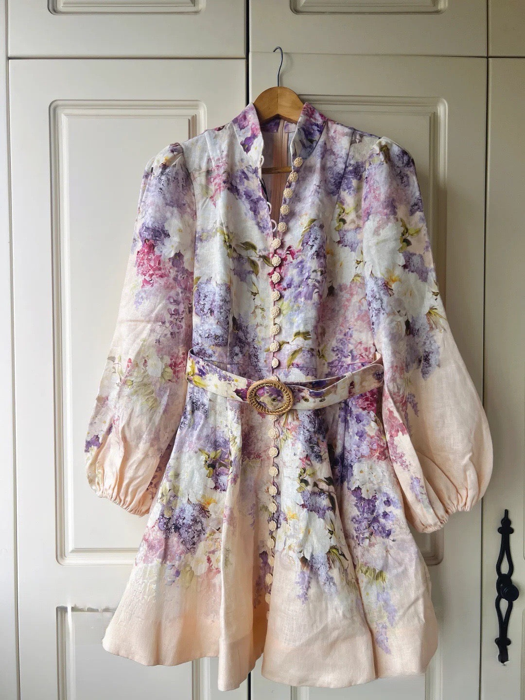 MADDY FLORAL COTTON LINEN MINI DRESS - Pink MADDY PARIS