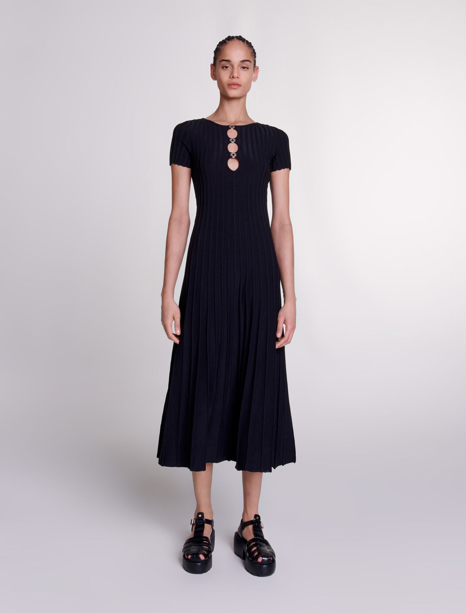 MAJE Rib knit maxi dress - Black