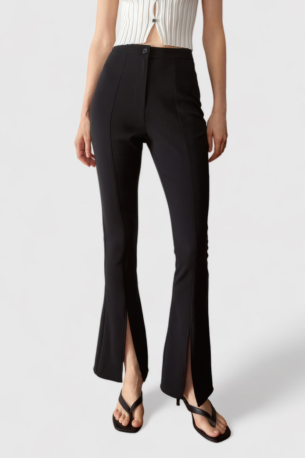 Trousers with Slit - Black
