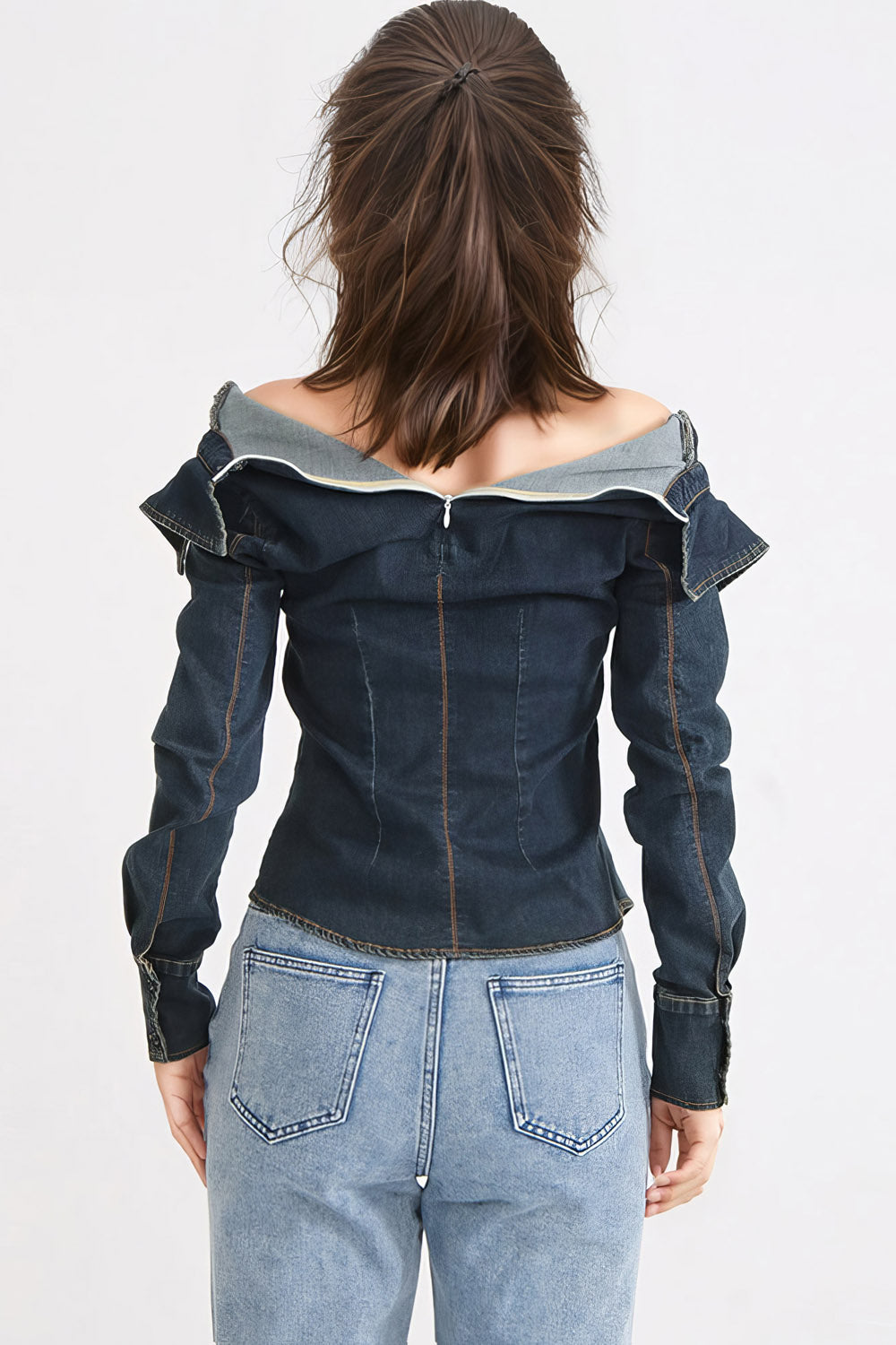 Off Shoulders Denim Top - Dark Blue