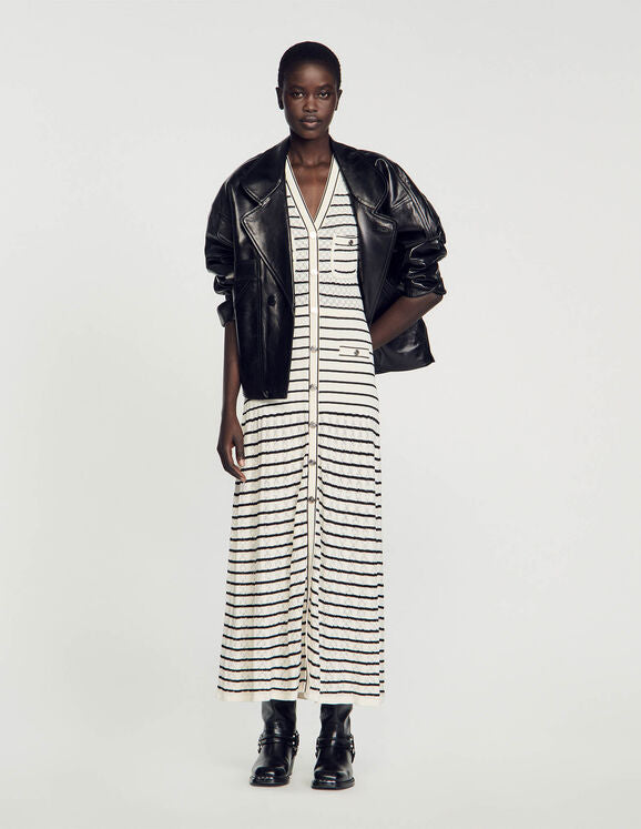 SANDRO Striped knit midi dress