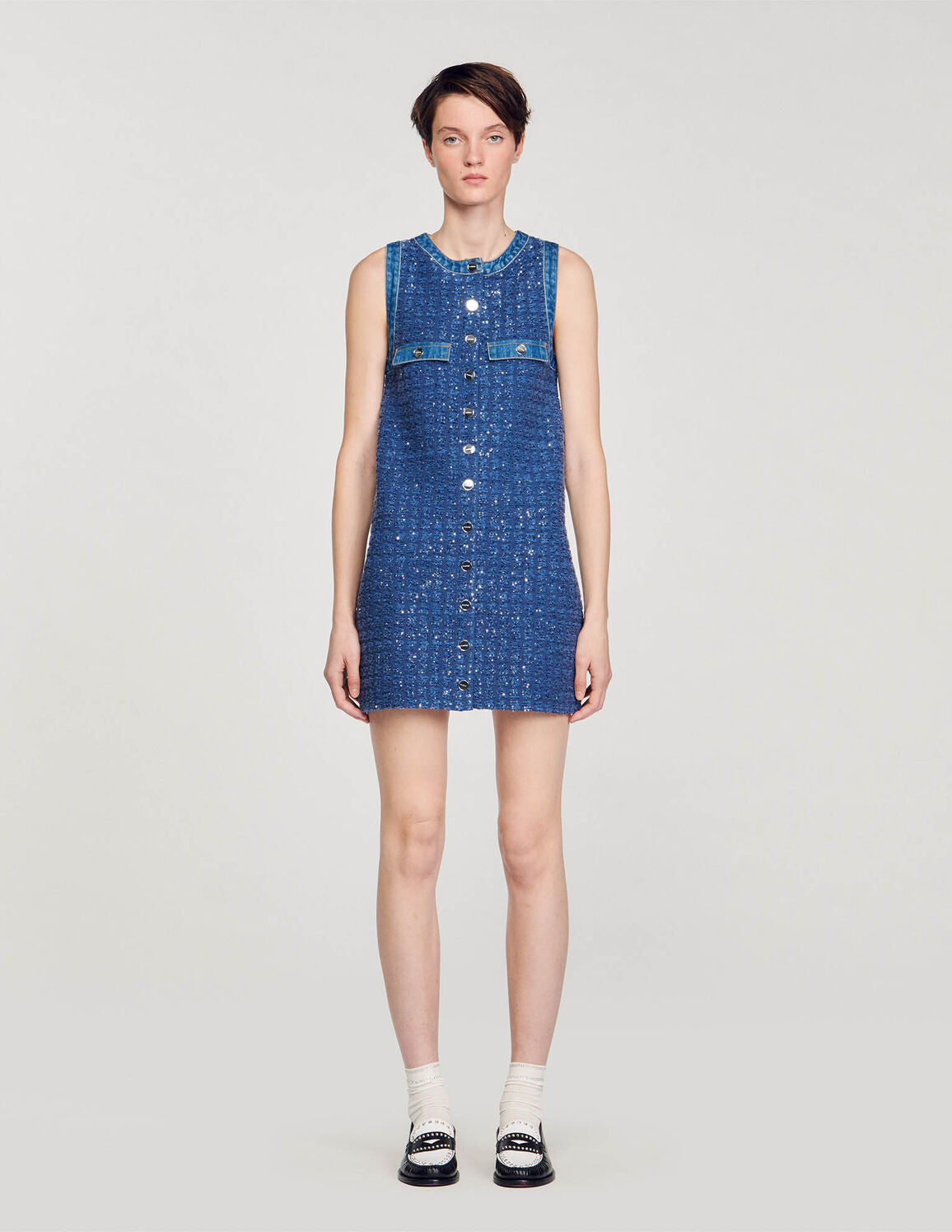 SANDRO Short Tweed Trapeze Dress