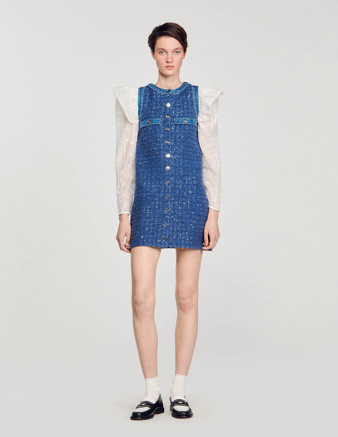 SANDRO Short Tweed Trapeze Dress