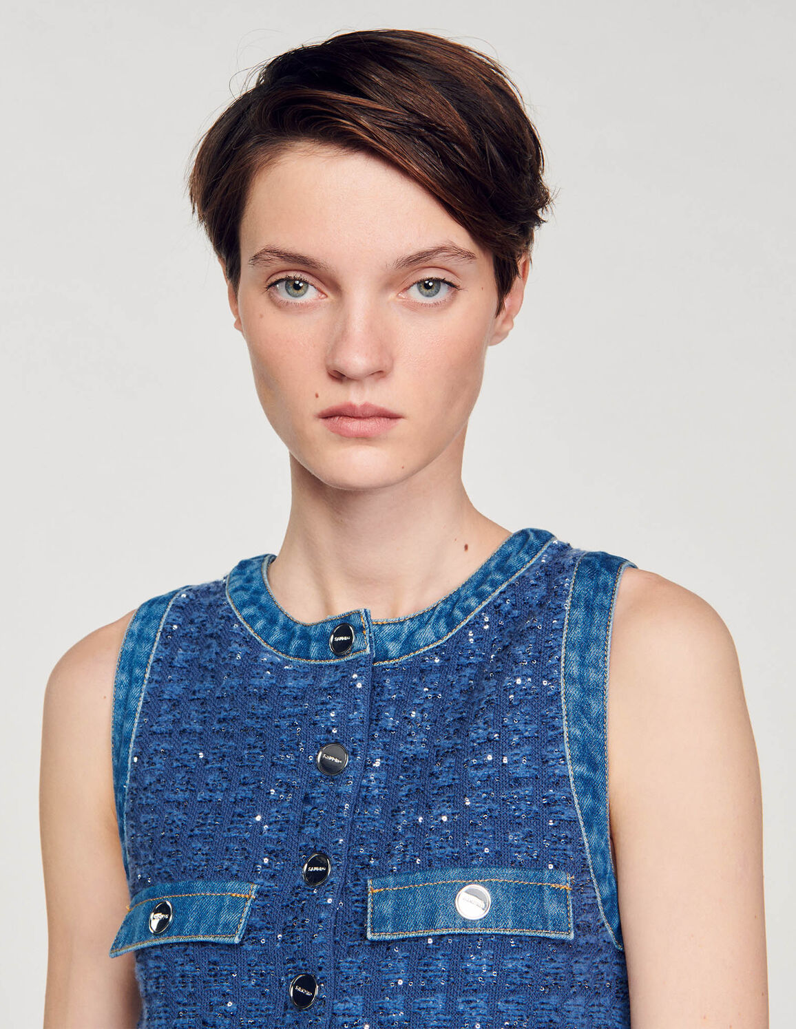 SANDRO Short Tweed Trapeze Dress