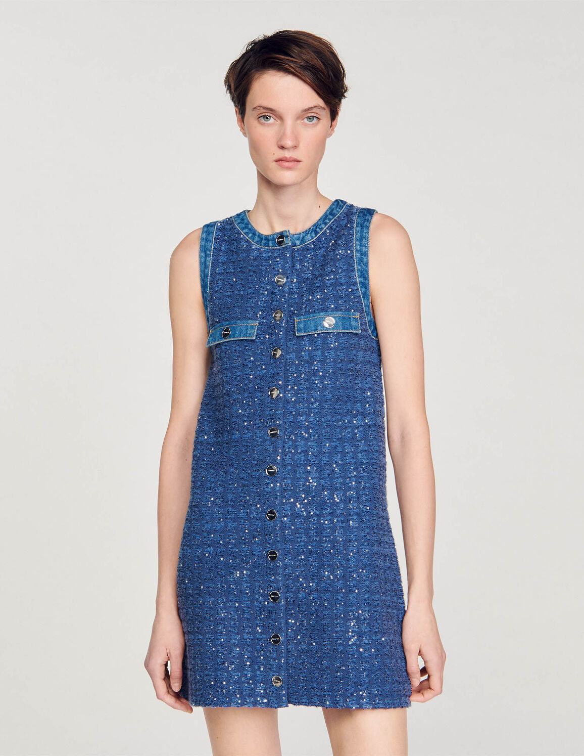 SANDRO Short Tweed Trapeze Dress