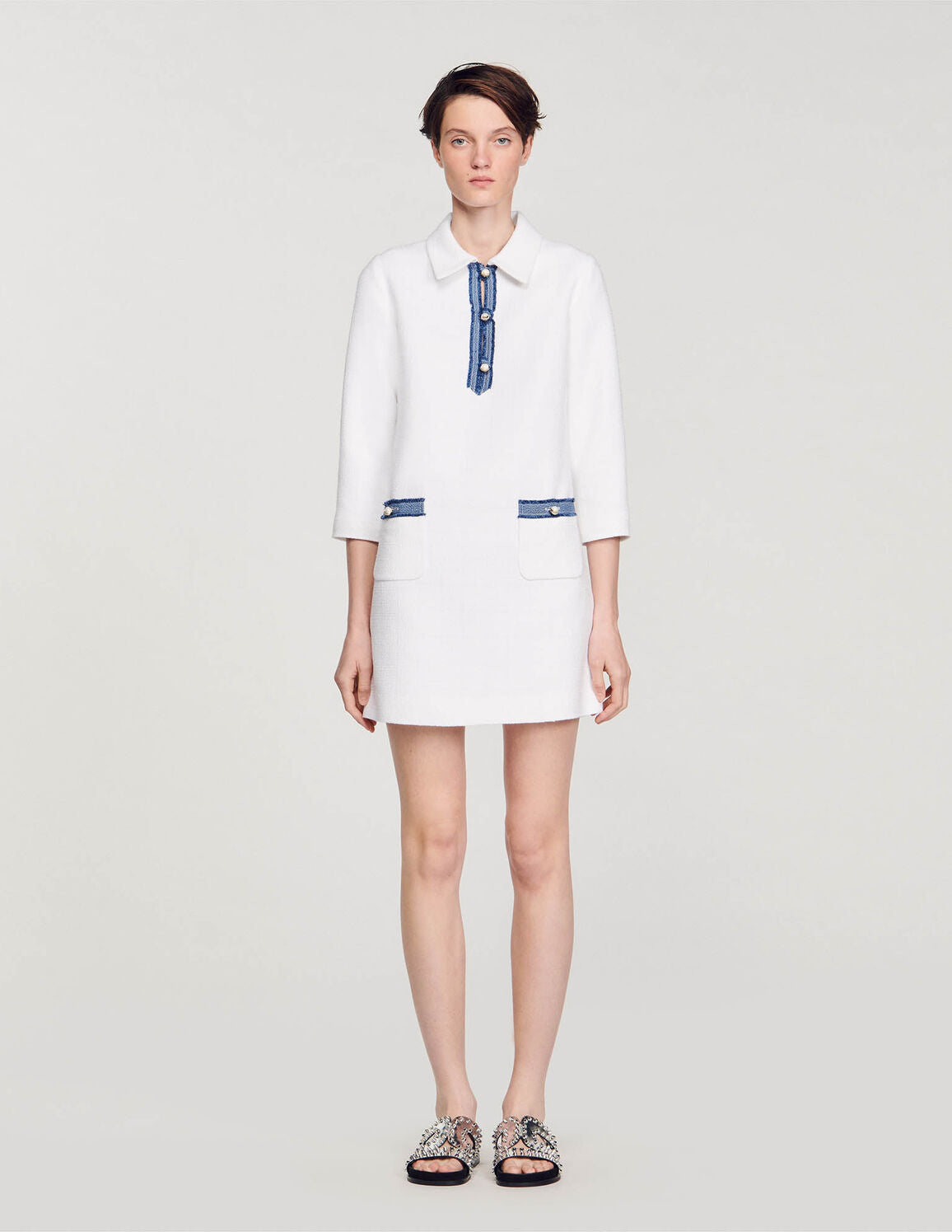 SANDRO Long-Sleeved Short Tweed Dress