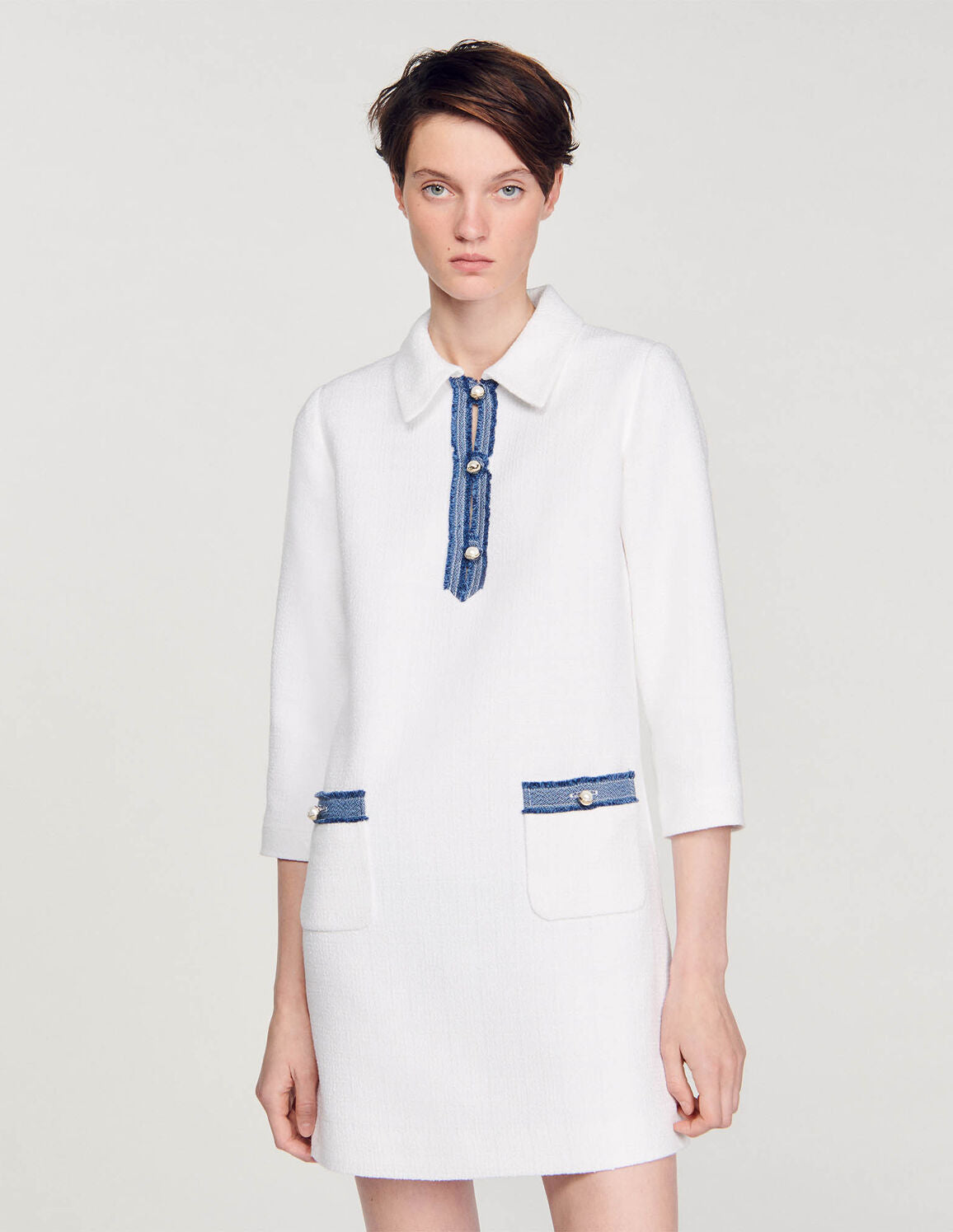 SANDRO Long-Sleeved Short Tweed Dress