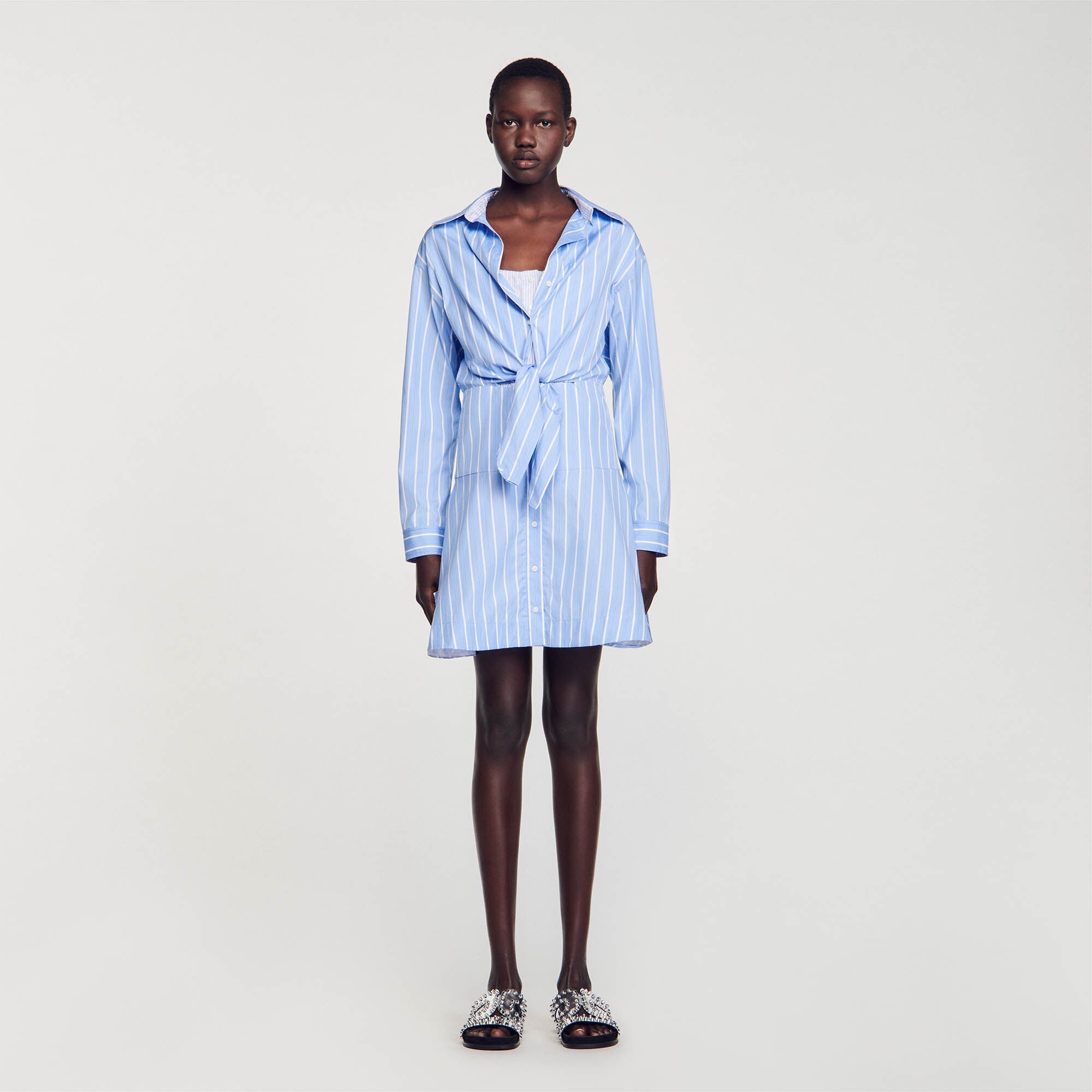 SANDRO Striped tie-front shirt dress