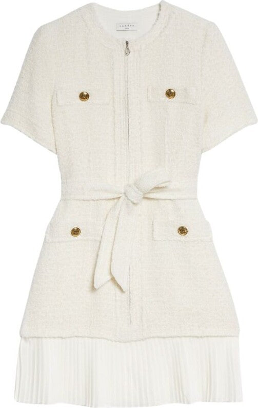 SANDRO Boucle Pocket Mini Dress - White