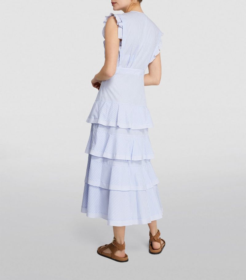 SANDRO Ruffle-Detail Midi Dress - Blue