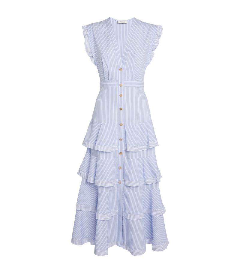 SANDRO Ruffle-Detail Midi Dress - Blue