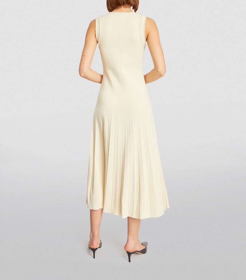 SANDRO Pearl-Trim Midi Dress - Beige