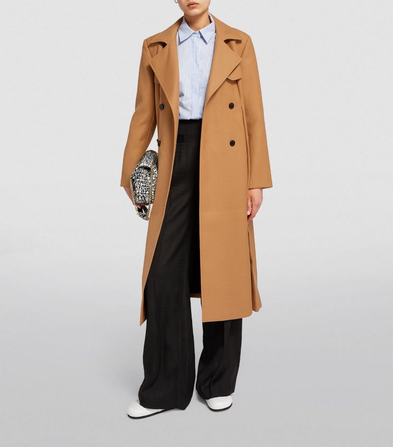 SANDRO Wool-Blend Trench Coat - Brown