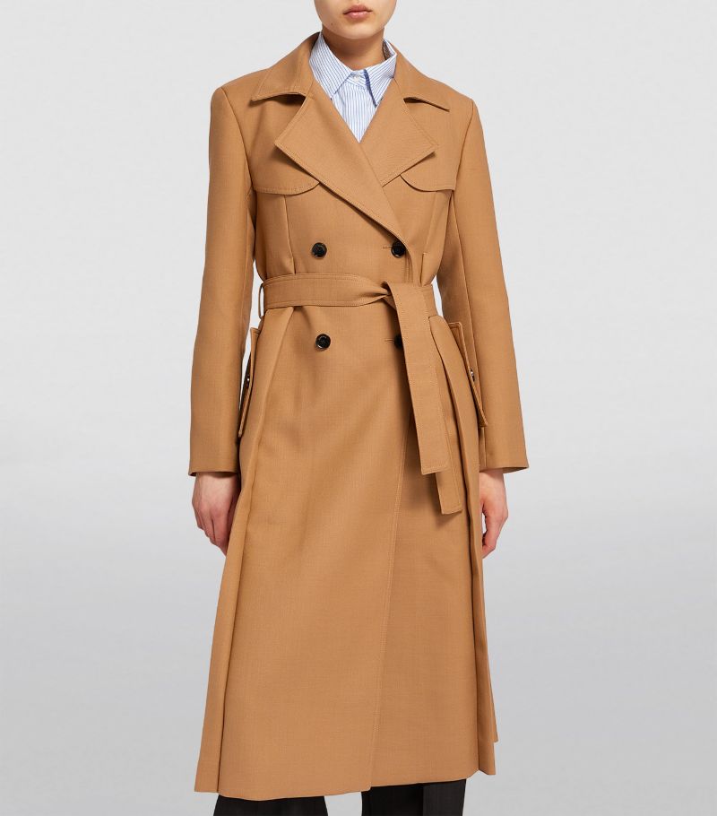 SANDRO Wool-Blend Trench Coat - Brown