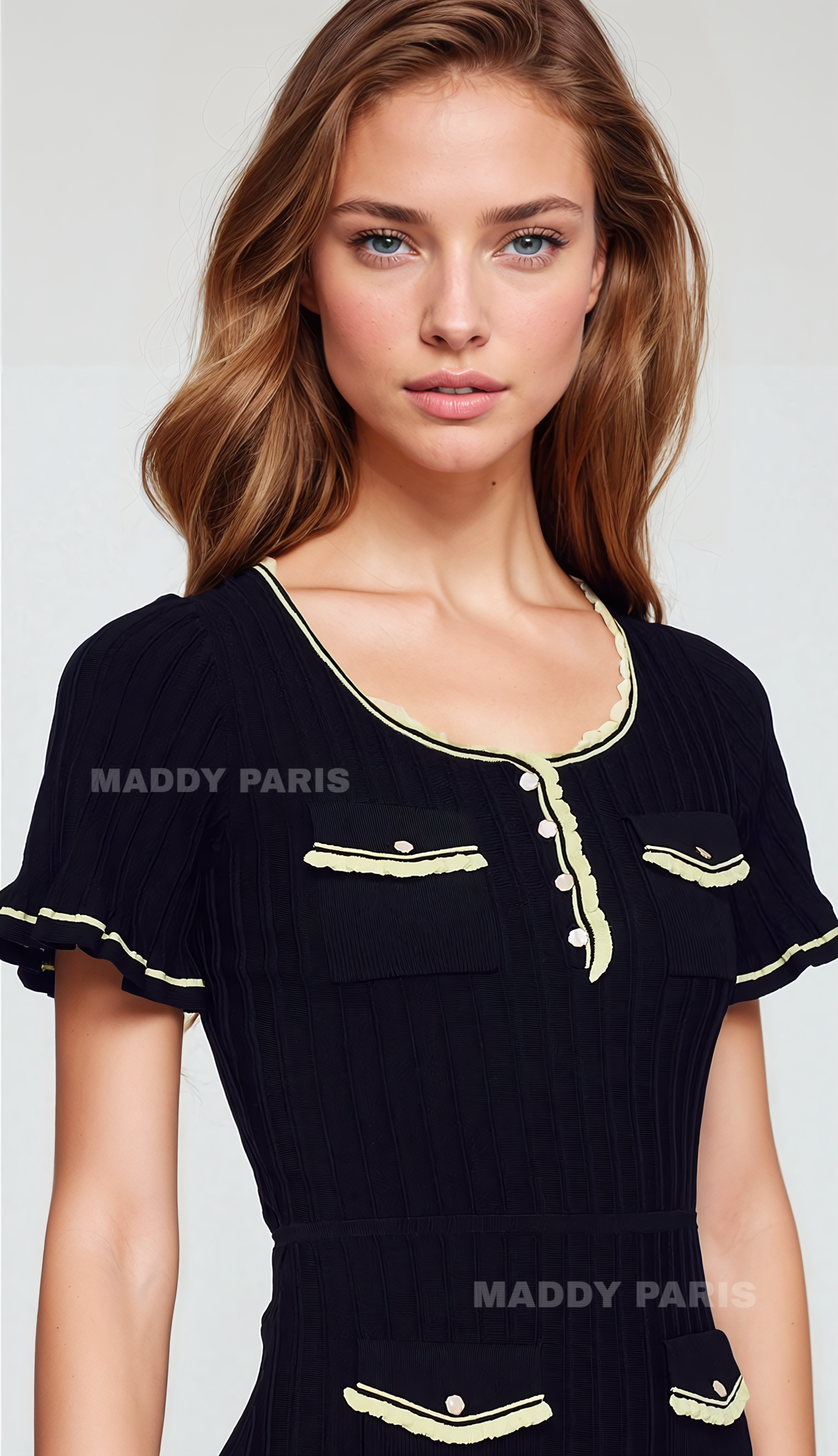 SANDRO Black Short Mini Dress with Buttons and Contrast Trim - Black