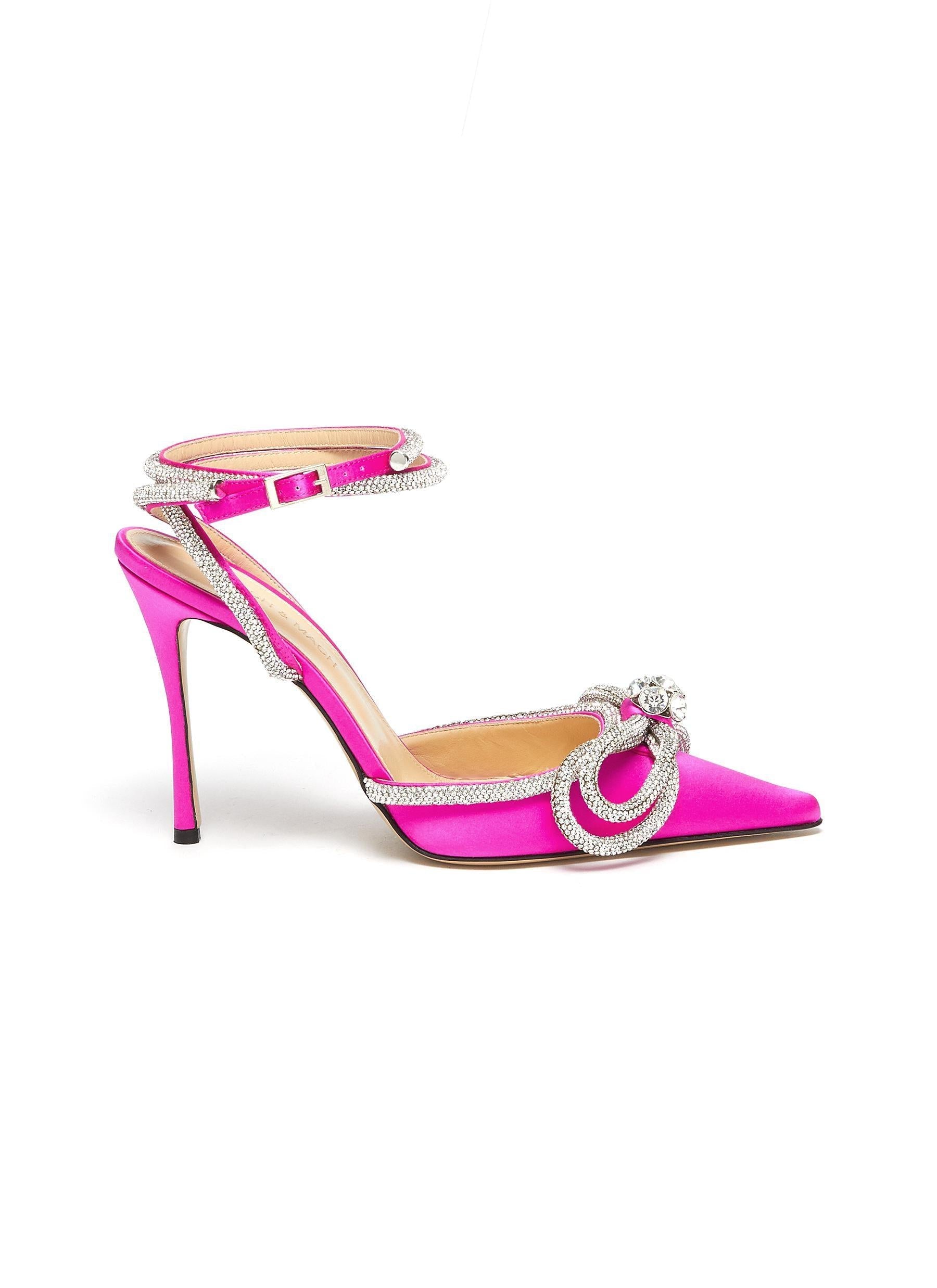 LUNA Midnight Double Crystal Bow Satin Pumps / High Heels - Pink - MALVI PARIS