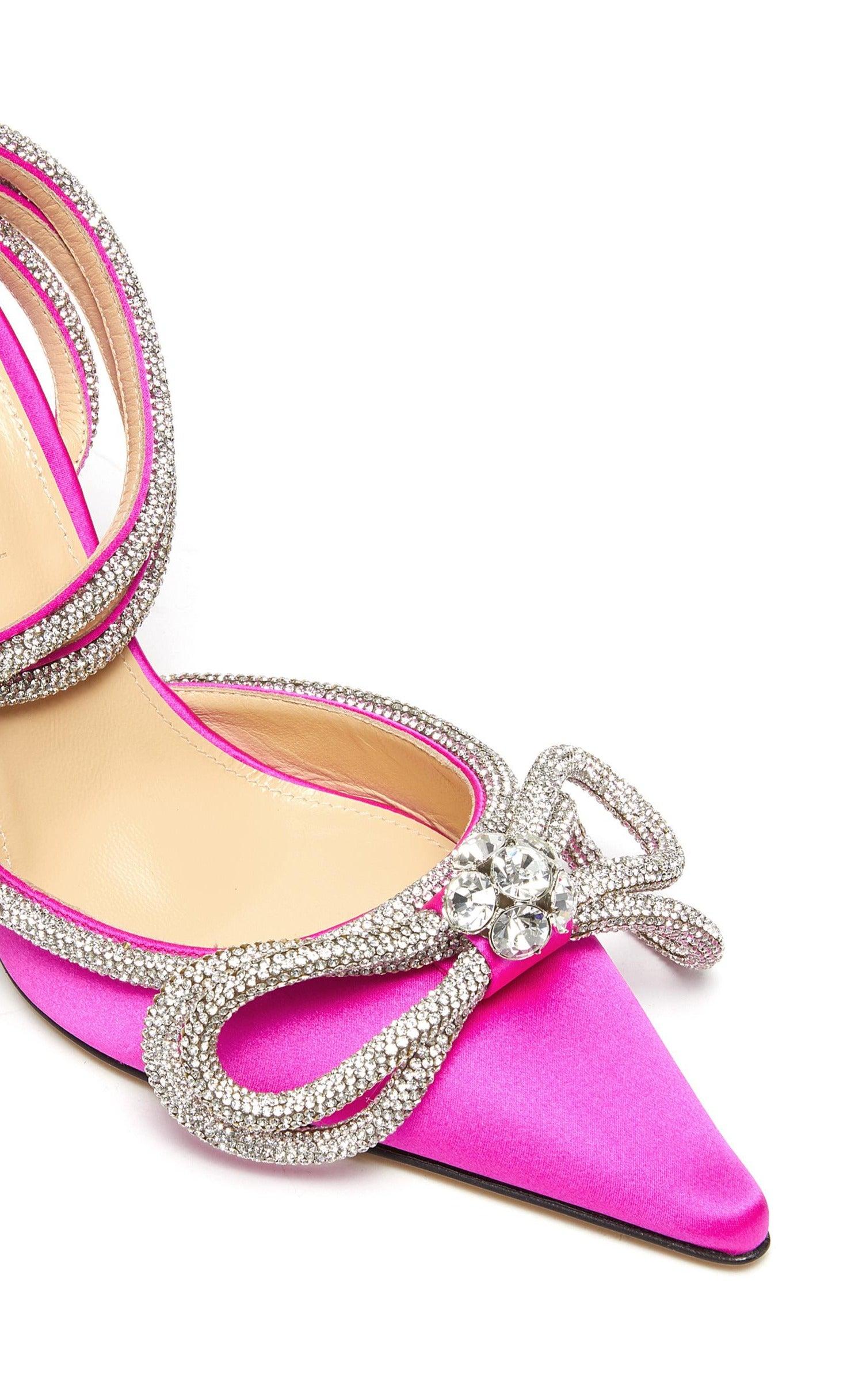 LUNA Midnight Double Crystal Bow Satin Pumps / High Heels - Pink - MALVI PARIS