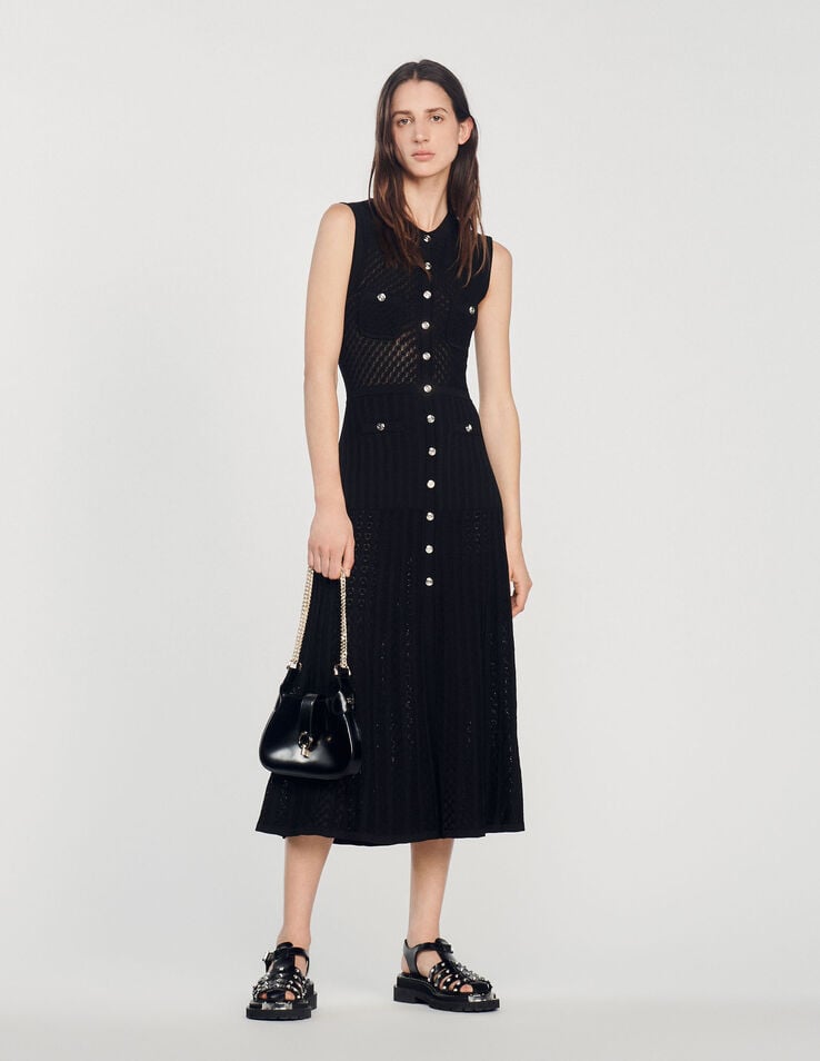 Sandro Long knitted midi dress - Black