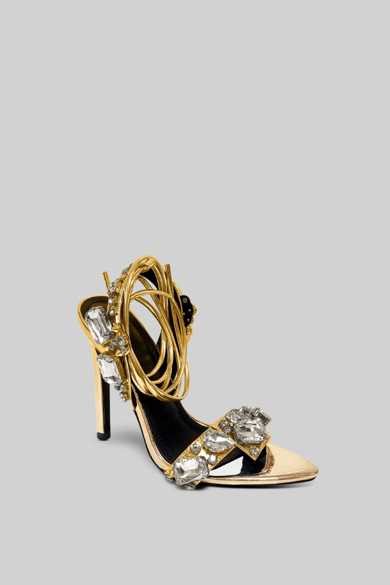 VALIRA Rhinestone High Heels - Gold