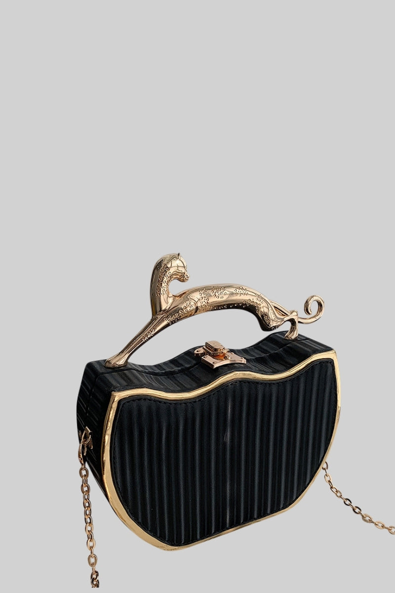 PAULINE Metallic Box Bag with Leopard Detail - Black