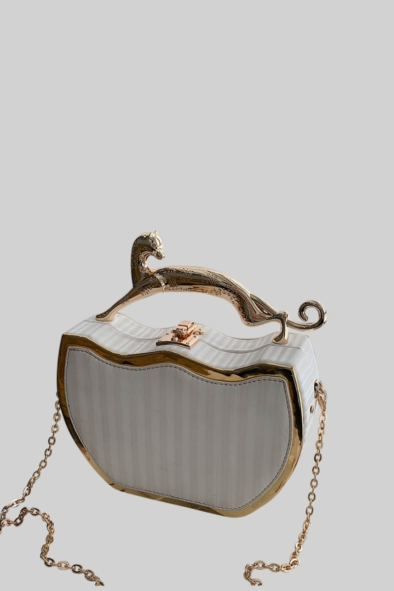 PAULINE Metallic Box Bag with Leopard Detail - White