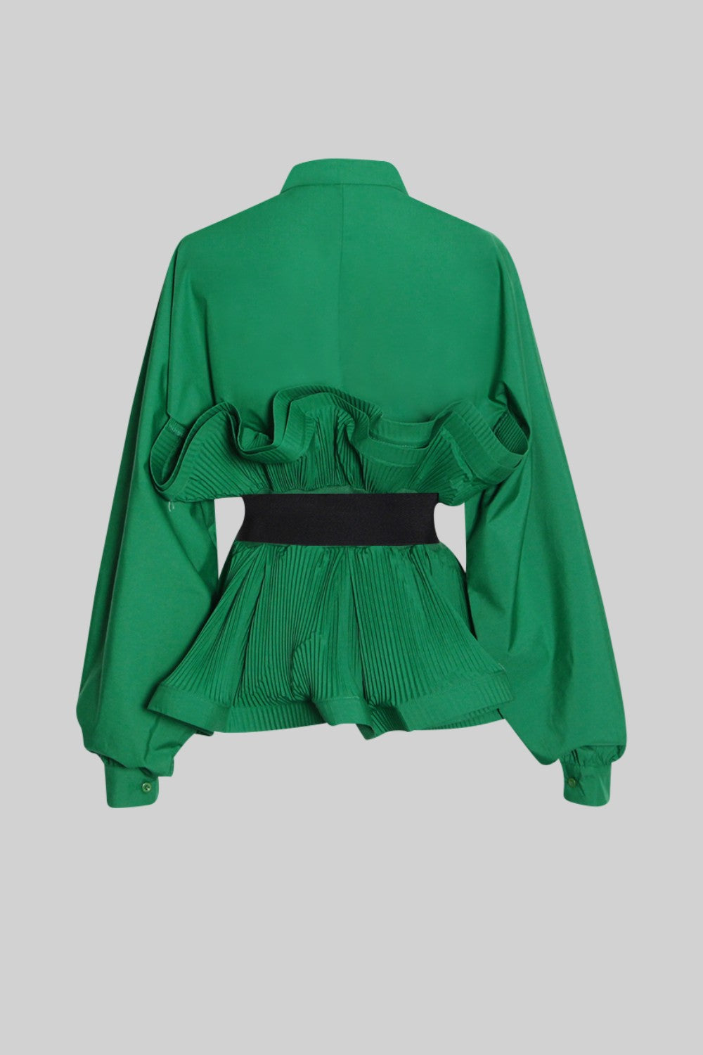 SERILDA Ruffle Shirt with Massive Belt - Forest Green